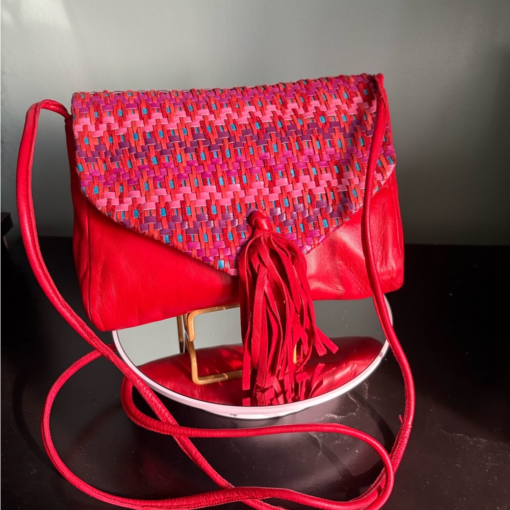Bally Red and Pink Woven Crossbody Bag